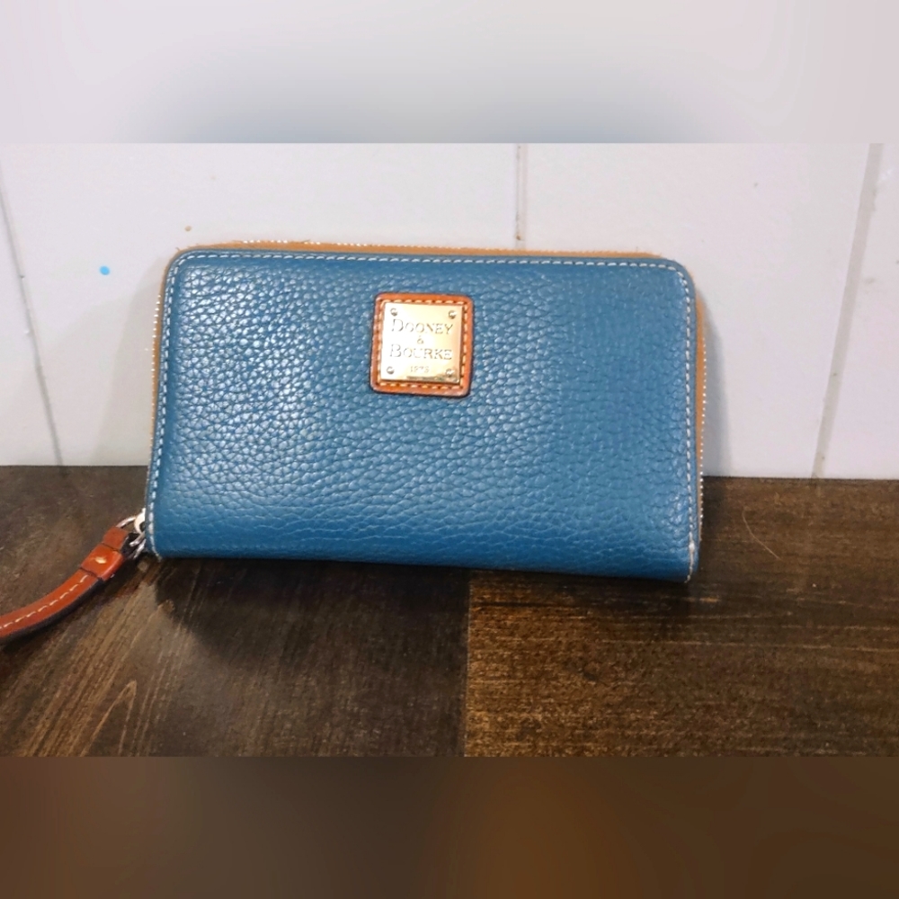 Dooney & Burke Limited Caribbean Pebble Blue Zip Around Wallet